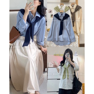 Sơ mi liền khăn dài tay phong cách hàn quốc (ảnh thật kèm video)