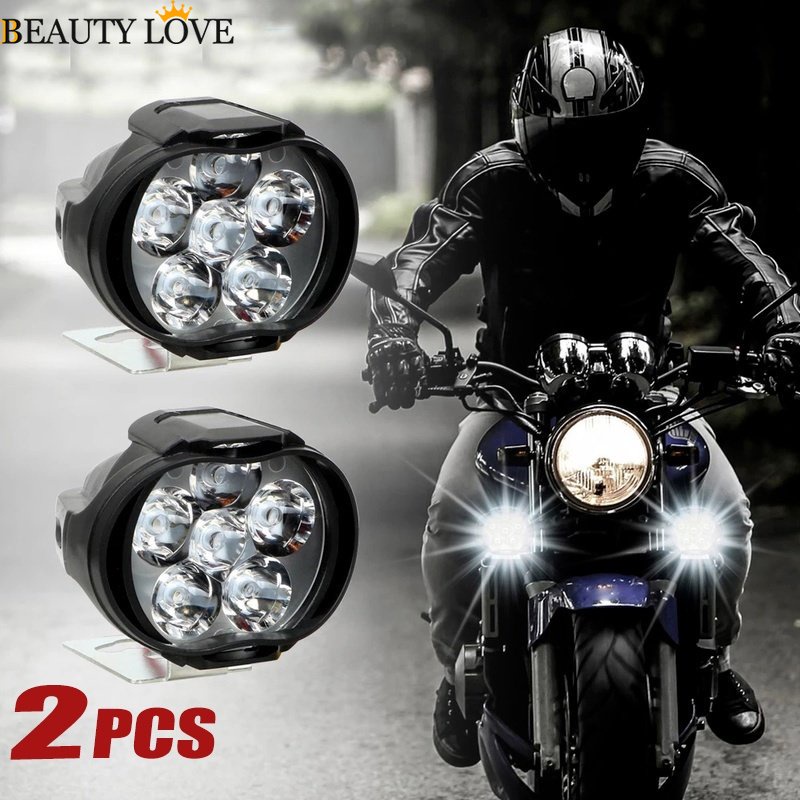 Set 2 Đèn Pha Siêu Sáng Chống Thấm Nước 1500LM 6 LED Ánh Sáng Trắng Dành Cho Xe Mô Tô