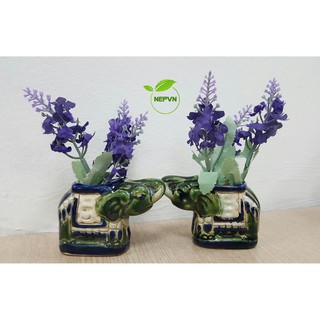 Lọ voi / Bình voi gốm kèm hoa Lavender hoặc hoa hồng