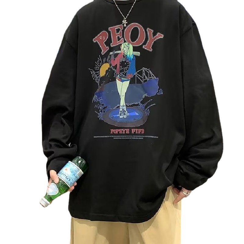 Áo Thun Tay Dài Dáng Rộng In Họa Tiết Hoạt Hình Phong Cách Hàn Quốc Thời Trang Cho Nam Và Nữ size M-5XL