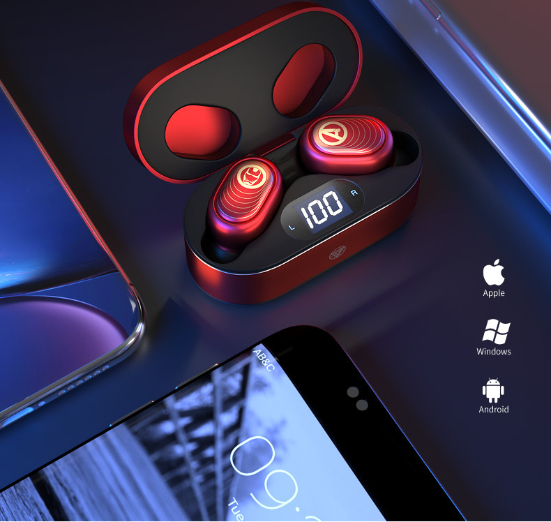 Tai Nghe Nhét Tai Bluetooth 5.0 Không Thấm Nước Hiển Thị LED Phong Cách Marvel TM09 - Chính Hãng từ MARVEL