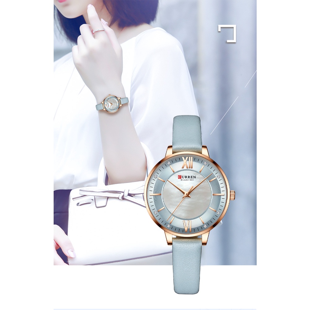 Đồng hồ đeo tay CURREN 9080A kiểu máy thạch anh dây da màu xanh lá sang trọng cho nữ