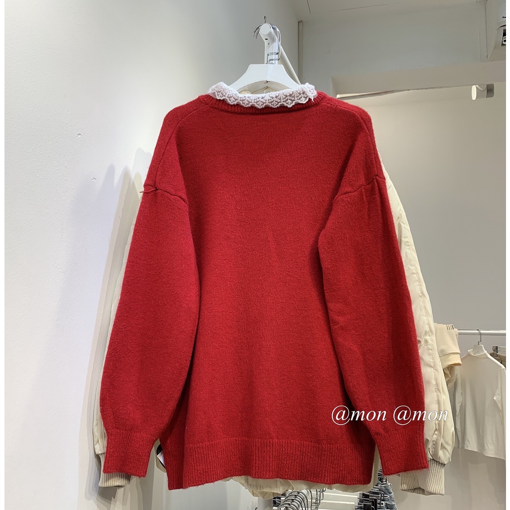 2101083 Áo len trơn pha cổ ren, áo len nữ ulzzang freesize