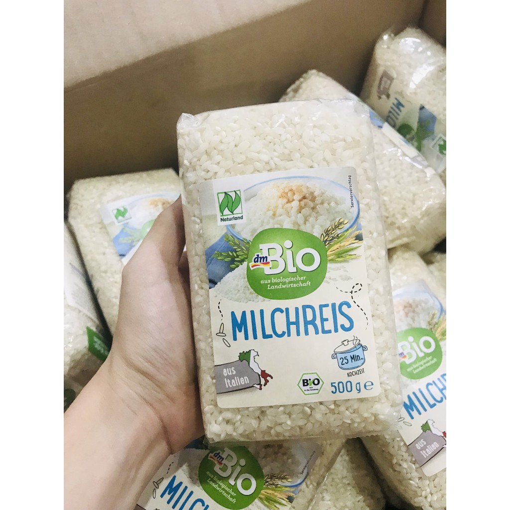 Date 6 2022 GẠO SỮA HỮU CƠ NGUYÊN CHẤT dmBIO Milchreis Đức cho bé ăn dặm