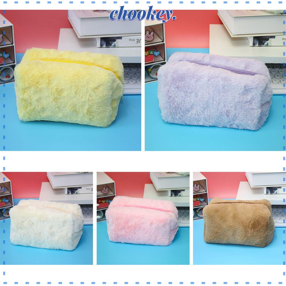 Túi Đựng Bút Bằng Vải Canvas Phối Lông Hình Chú Lừa Dễ Thương