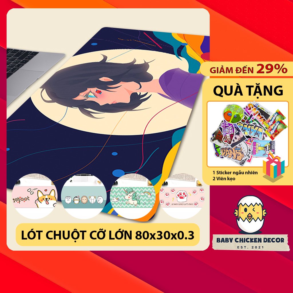 Lót chuột cỡ lớn 80x30cm bo viền chắc chắn dày 3mm trẻ trung chuyên trang trí bàn làm việc, bàn học BABY CHICKEN DECOR