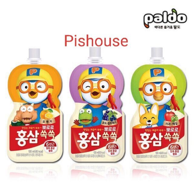 Nước hồng sâm trái cây Pororo Hàn Quốc túi 100ml