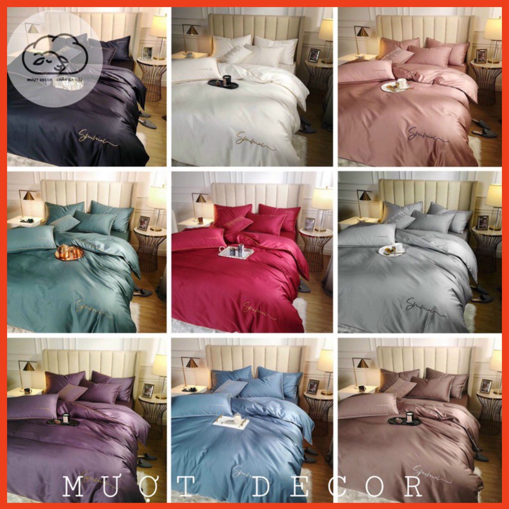 Bộ Chăn Ga Gối Đệm Cưới ❤️ lụa tencel sumoi cao cấp dùng được hai mặt tặng kèm vỏ gối ôm Mượt Decor nhập khẩu