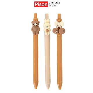 Bút bi bấm hình gấu thỏ nâu be cao cấp pison, viết bi cute mực đen đầu bút 0.5mm - 1 bút - pvn2817