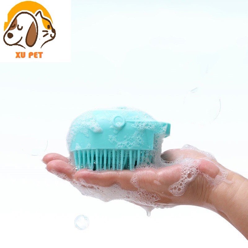Bông Tắm Silicon Tạo Bọt, Chải Lông Matxa Cho Chó Mèo Khi Tắm Có Chỗ Đựng Sữa Tắm Và Dây Treo