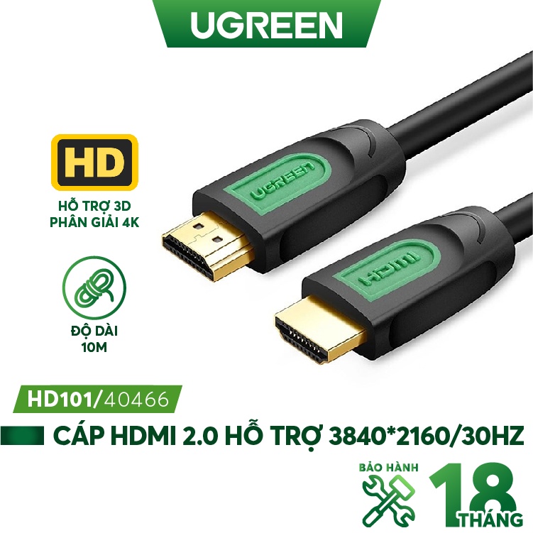 Dây HDMI 2.0/ 1.4 thuần đồng 100%, 19+1 dùng cho tivi, máy tính, máy chiếu, màn hình, độ dài từ 1-15m UGREEN HD101