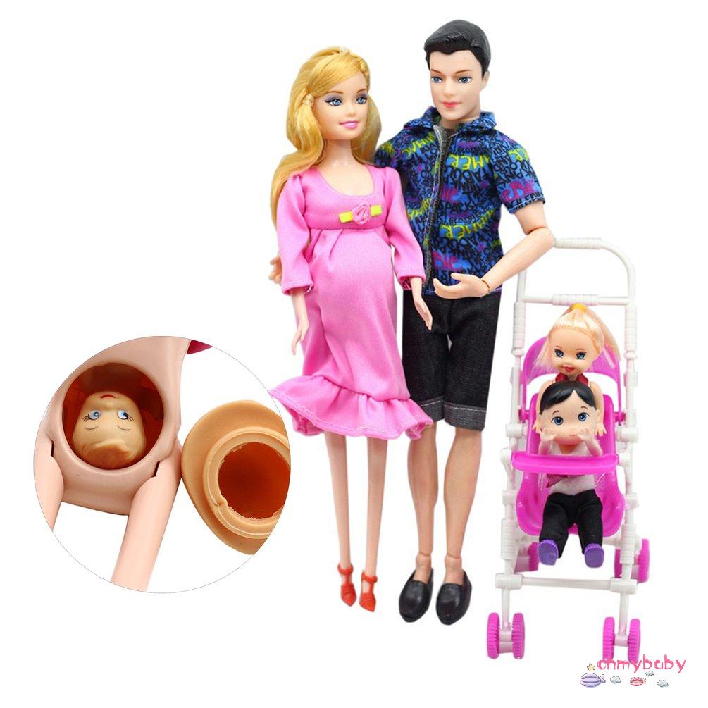 Set 5 búp bê mang thai mẹ và con trai + 2 xe đẩy em bé