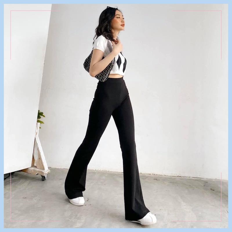 Quần nữ ống loe  dáng dài cạp cao phong cách Ulzzang Hàn xu hướng thời trang cá tính sành điệu loại 1