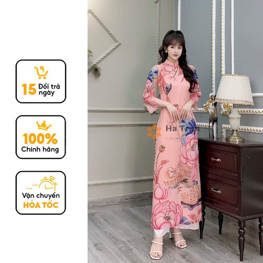 Áo dài tơ áo dài cách tân kết kim sa cao cấp màu hồng tết áo dài truyền thống An Lạc