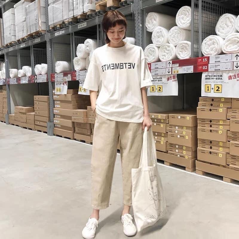 Quần Baby Kaki nữ ống suông cạp cao Ulzzang trắng be unisex trẻ trung