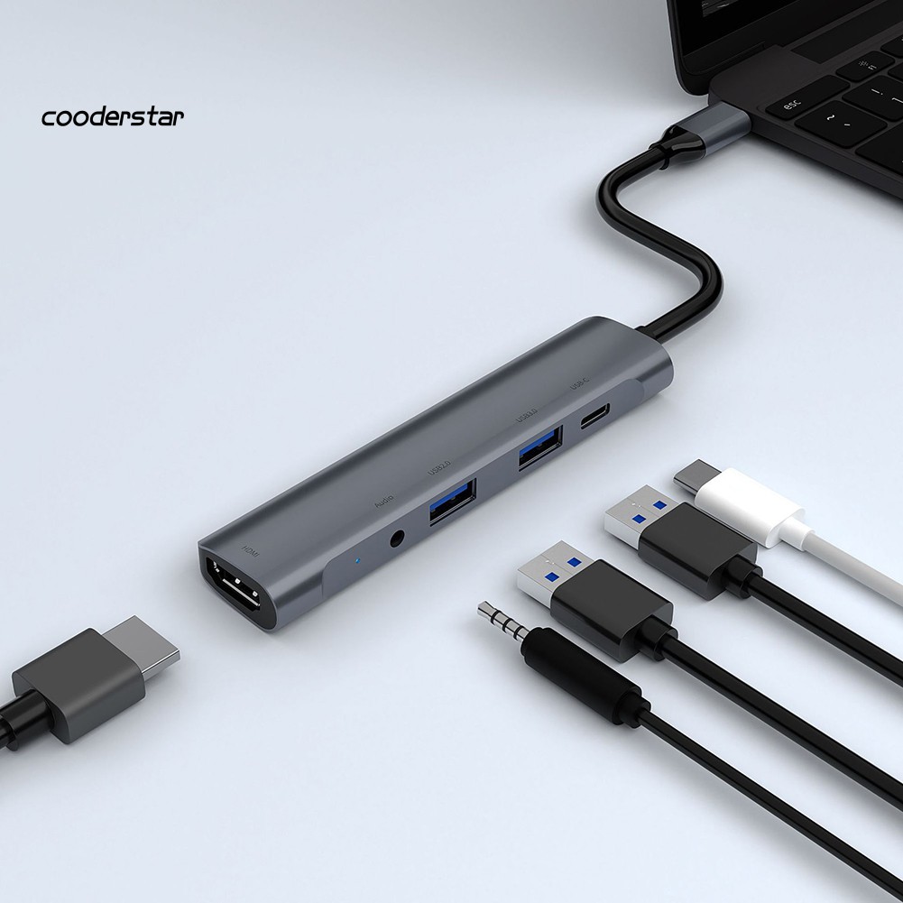 Bộ Chuyển Đổi Wdp Tza501 Usb-C Hub Type C Sang 4k Hdmi Usb 3.0 2.0 Pd 3.5mm