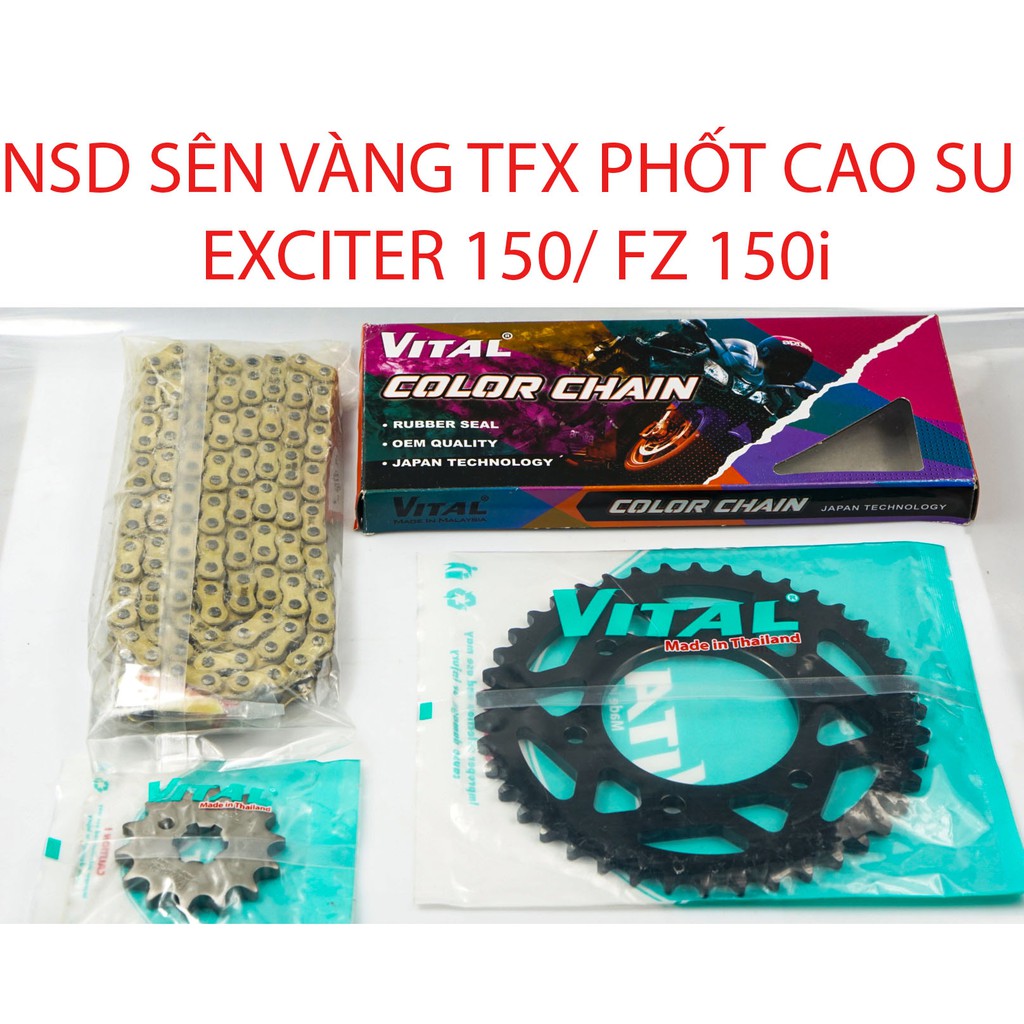NSD Sên Vàng TFX phốt EXCITER 150/ EX 150/ Ex150/ Fz150i/ Exciter - Nhông Sên Dĩa, đĩa tải, xích sên