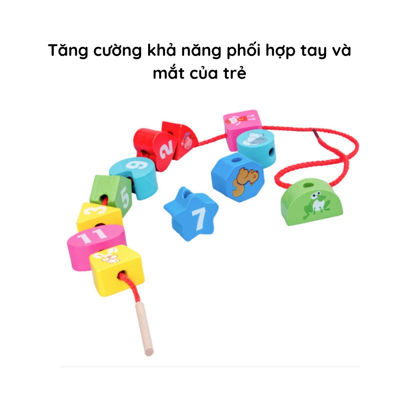 Đồng hồ đồ chơi cho bé bằng gỗ AIQ kết hợp ghép hình phân biệt các khối, xâu dây phát triển trí tuệ vượt trội