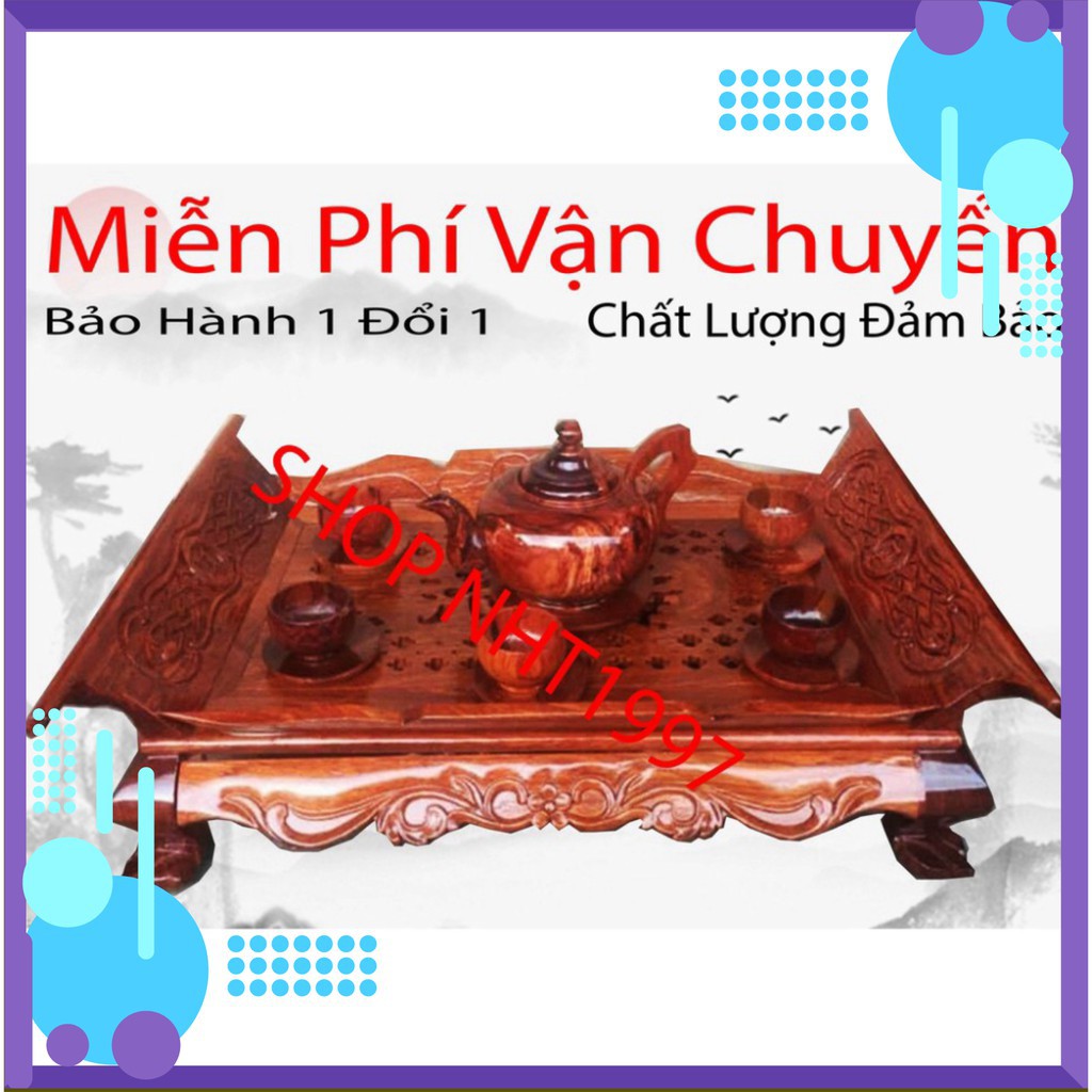 Khay trạm chữ tàu-Khay trà thuyền-Khay trà khổng minh gỗ hương