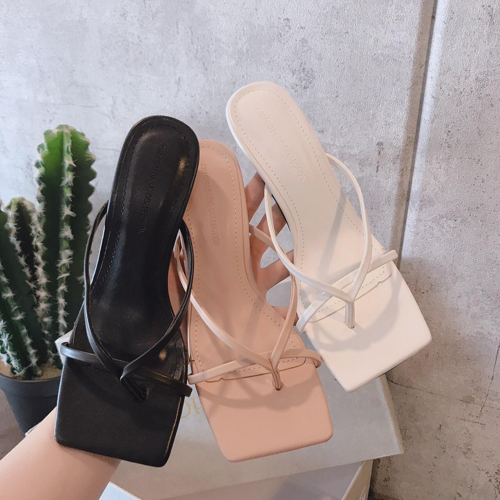 Guốc sandal sỏ ngón phối quai dây mảnh mũi vuông 7cm (hàng đẹp ) - g96
