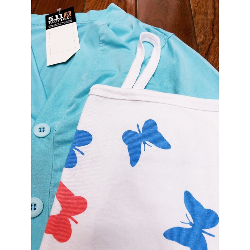 Bộ Áo Cardigan Kèm Croptop 2 Dây Bướm Và Chân Váy Siêu Xinh🦋 Set Áo Khoác Dài Tay Kèm Váy Áo 🦋 | BigBuy360 - bigbuy360.vn