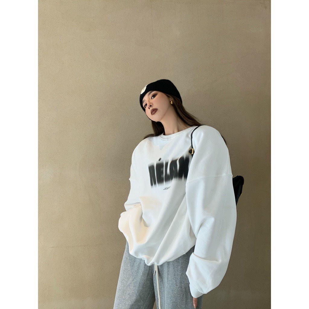 Áo Nỉ Sweater Chữ Loang RELAX , Áo Nỉ Cổ Tròn Form Rộng Tay Bồng Unisex