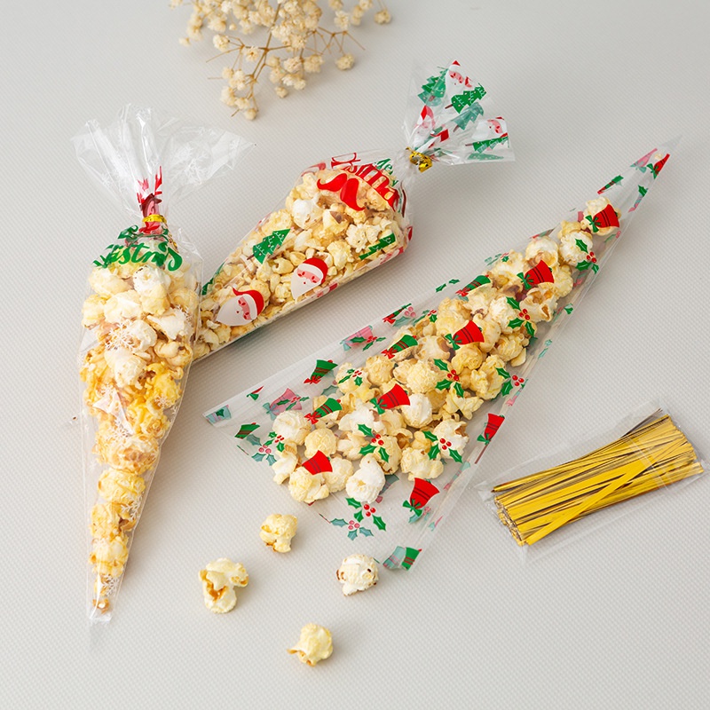 Set 100 Túi Đựng Kem / Trái Cây Hình Tam Giác In Họa Tiết Giáng Sinh