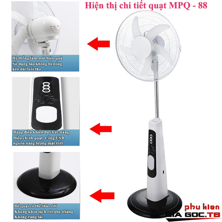 Quạt tích điện năng lượng mặt trời MPQ88 - Sử dụng 12h mà không lo tốn điện [Bảo Hành 12 tháng 1 đổi 1]