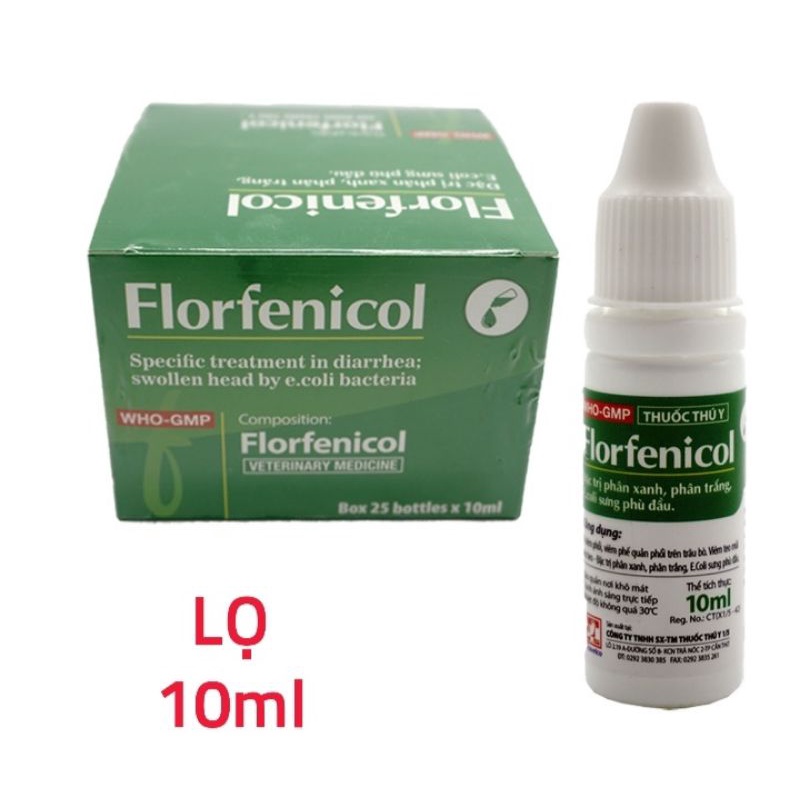 Florfenicol 10ml phân xanh, phân trắng hsd 20/05/2024