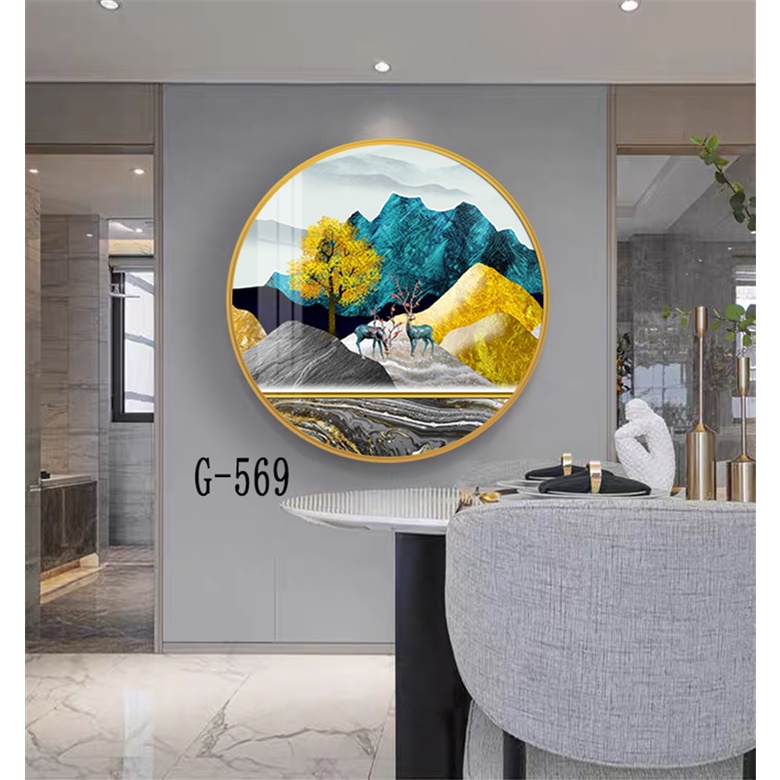 Tranh tráng gương dáng tròn, họa tiết đơn giản hiện đại, loại treo tường rẻ bền đẹp thế giới quà tặng