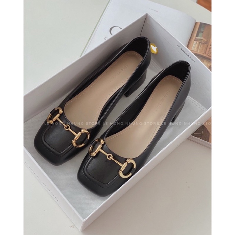 🛍🛍🛍Giày mũi vuông da lì 3p khoá GC fuji hàng VNXK