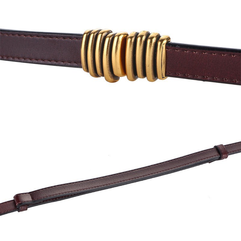 Thắt lưng váy đầm Aluvi, kiểu đai váy bản nhỏ cá tính, phong cách châu Âu, chất liệu da bò thật cao 