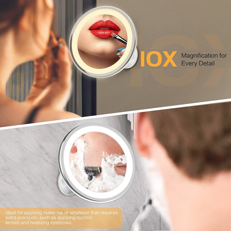 Gương Trang Điểm Phóng Đại 10 Lần Có Đèn LED 3 Màu Và 28 Bóng Chiếu Sáng