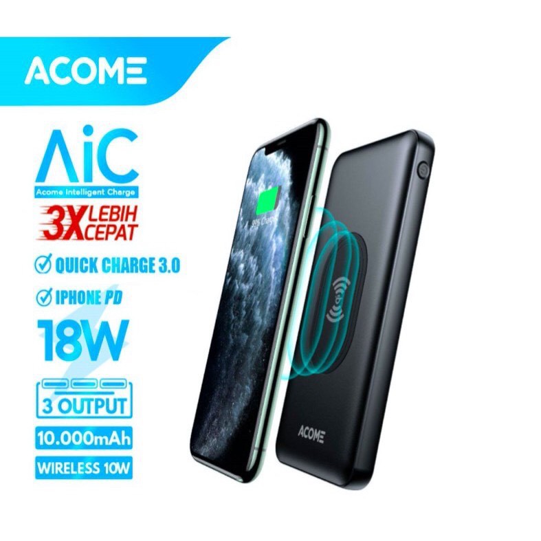 12.12 Hot Deals -Pin Sạc Dự Phòng 10.000mAh ACOME AP106 Sạc Không Dây Qi 10W - Sạc Nhanh PD + QC3.0 18W