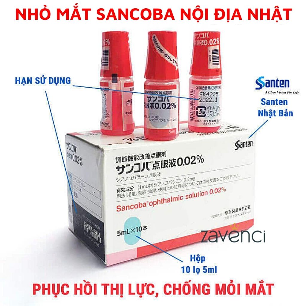 Nước nhỏ mắt SANCOBA hỗ trợ tăng cường thị lực giảm cận thị chính hãng Nhật Bản (5ml)