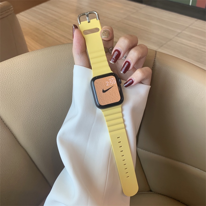 Dây Cao Su Mềm Thiết Kế Gợn Sóng Cho iWatch 41mm 45mm 40mm 44mm 42mm 38mm A Watch Series 7 6 5 4 3 2 SE