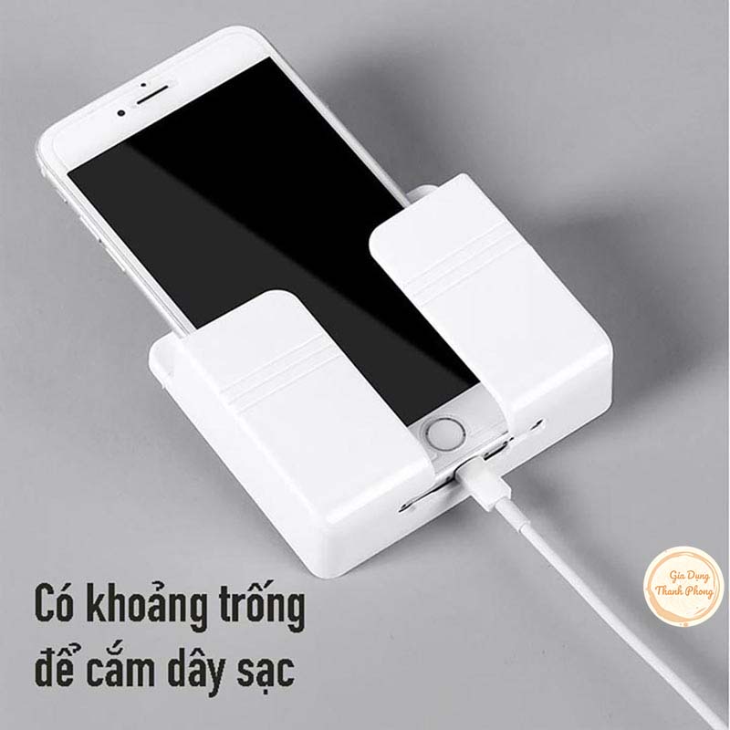 Kệ Dán Tường Để Remote, Đồ Dùng/ Giá Đỡ Sạc Điện Thoại - Có Móc Treo Giữ Dây Điện [KỆ ĐIỆN THOẠI]