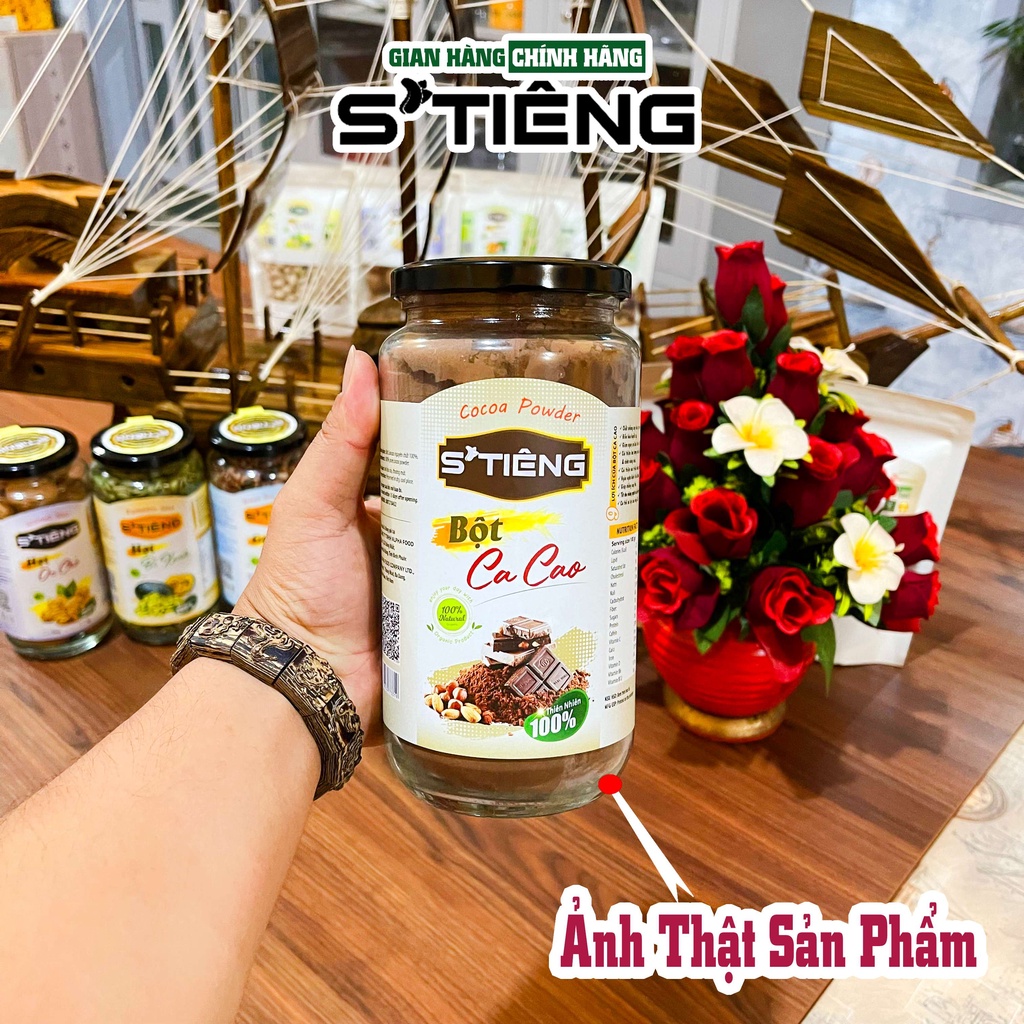 450Gr Bột CACAO Nguyên Chất Giảm Cân Cao Cấp STIENG Hủ Thủy Tinh