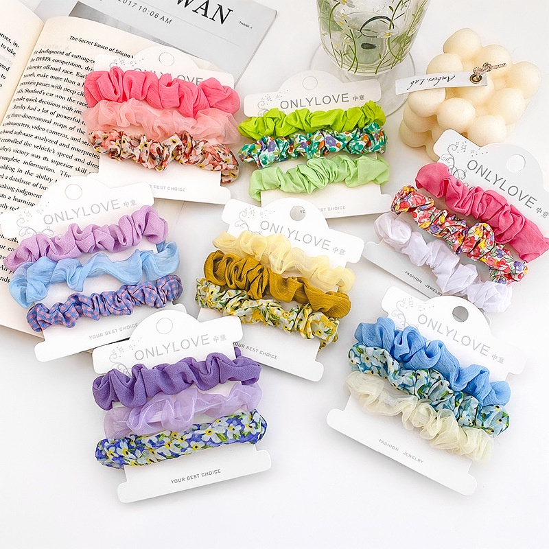 Set 3 dây buộc tóc cao su nhiều màu dễ thương phong cách Hàn Quốc