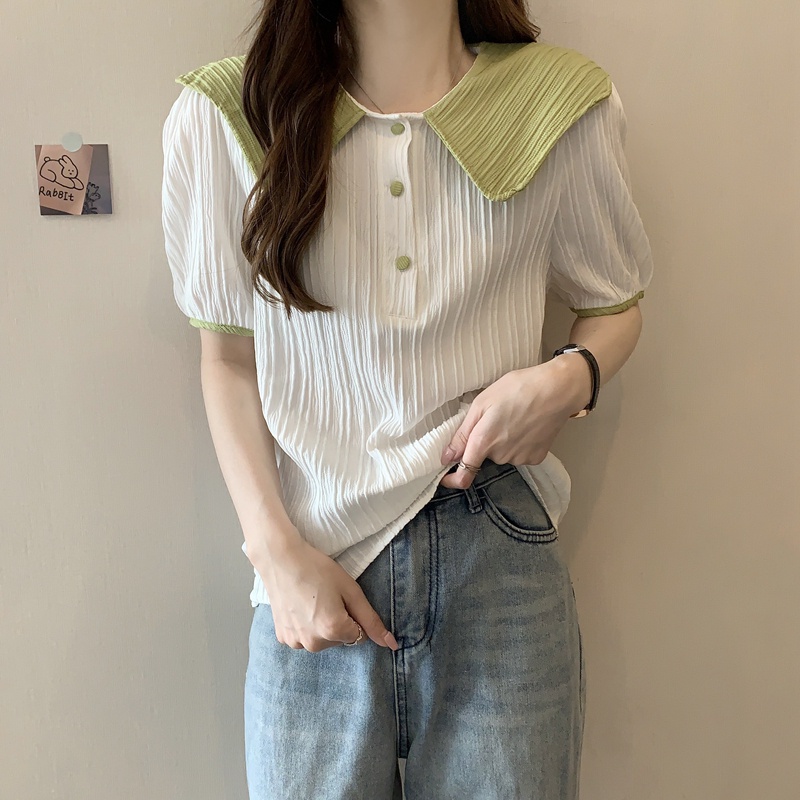 SUXI Áo Trắng Tay Ngắn Cổ Búp Bê Dáng Rộng Thời Trang Mùa Hè Ngọt Ngào Cho Nữ