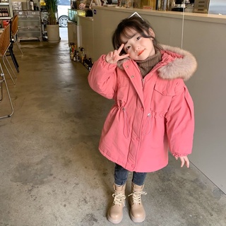 AG358 - Áo khoác parka hồng mũ lông sz 90-140, áo khoác bé gái thời trang