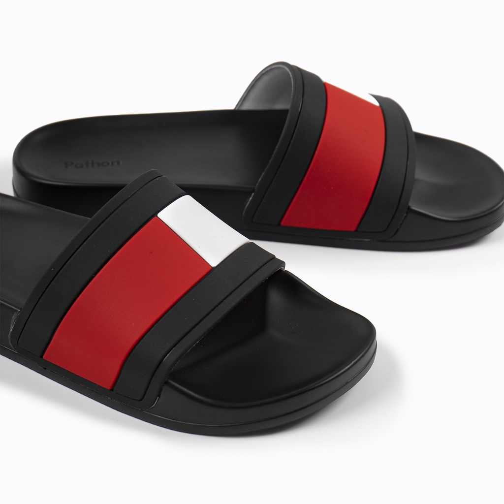 Dép nam nữ quai ngang slipper Pathon PVC và đế PU đen quai 3 màu kết hợp SD56