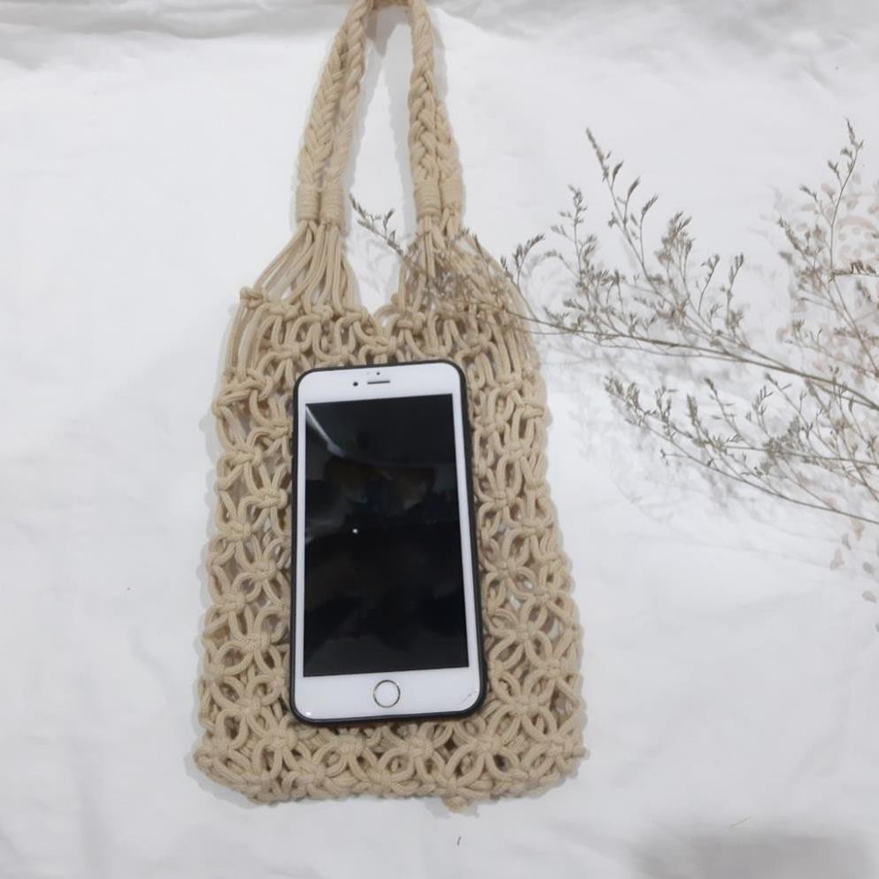 Túi lưới cá đi biển Macrame size S màu nâu khói Có ảnh thật