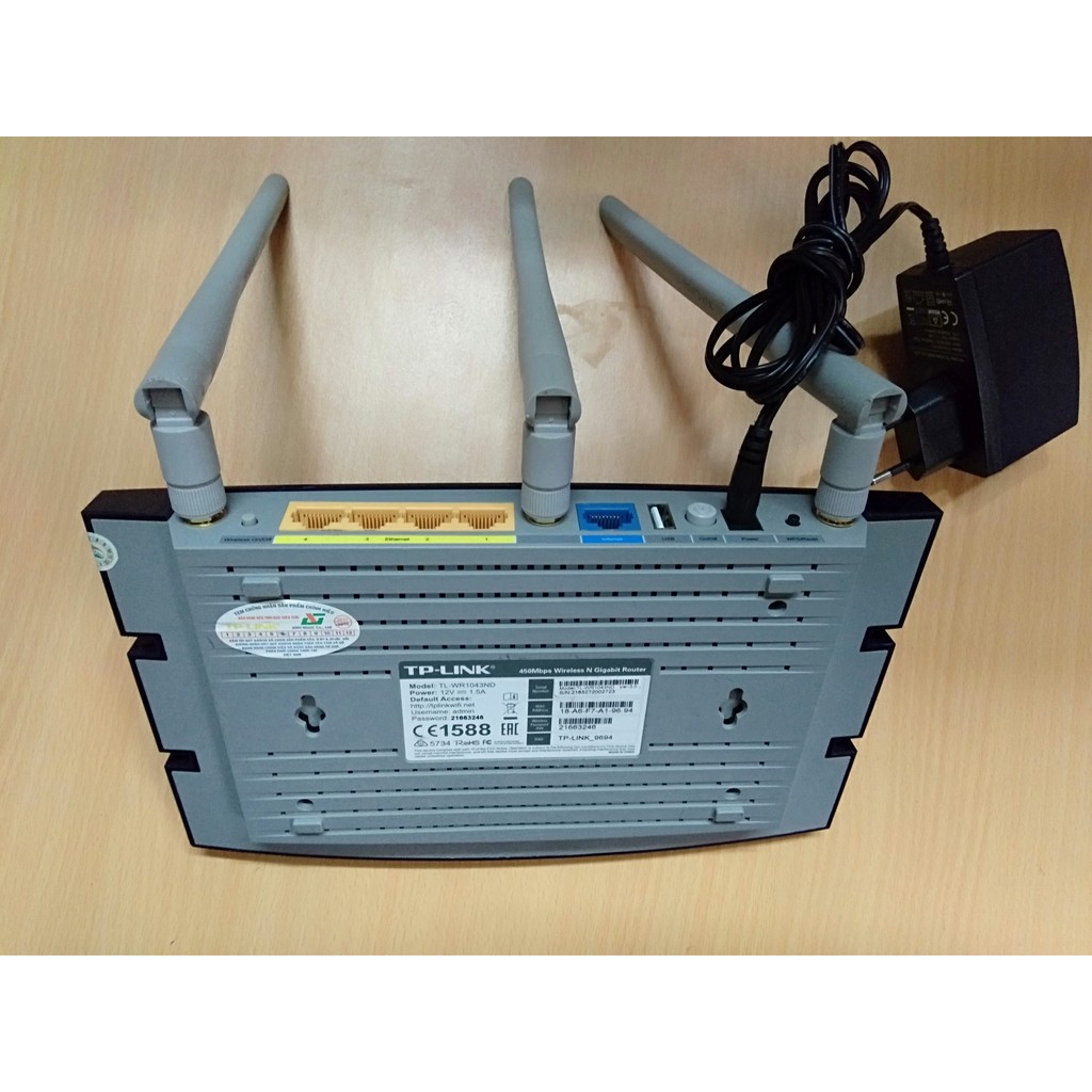 Bộ Phát Wifi TPLINK TL-WR1043ND, Router Gigabit Chuẩn N Không Dây Tốc Độ 450Mbps, Hàng Chính Hãng