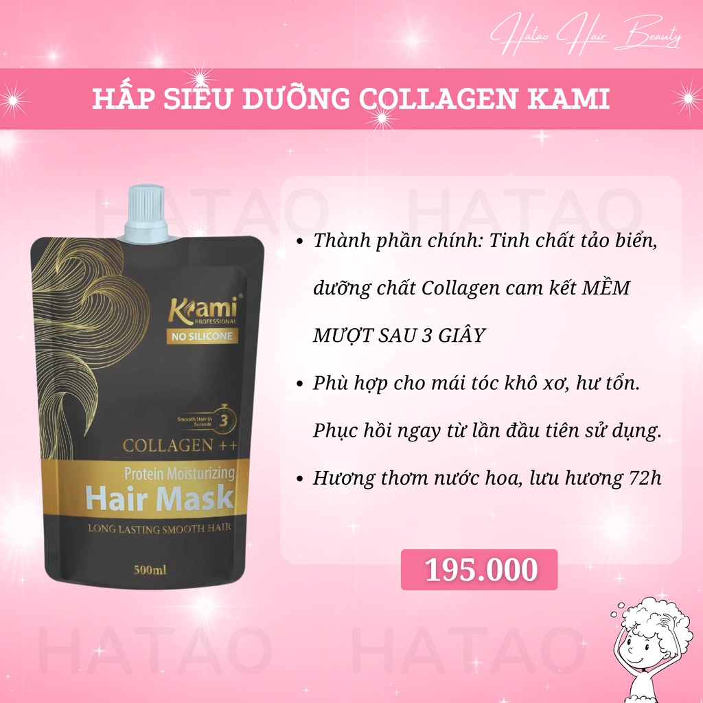 Kem hấp ủ tóc collagen Kami 500ml siêu mềm mượt phục hồi tóc hư tổn