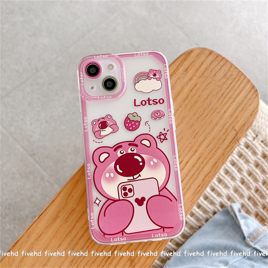 Compatible For iPhone 13 12 11 Pro Max SE2020 X XR Xs Max 7 8 Plus Phone Case Cartoon Strawberry Bear Soft Silicone Clear TPU Back Cover