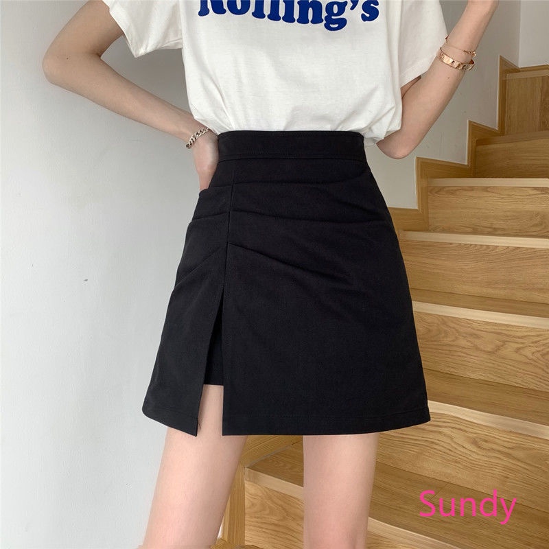 Chân Váy Lưng Cao Xẻ Tà Thời Trang Mùa Hè Hàn Quốc Cho Nữ