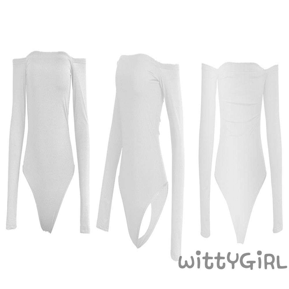 W[]-Women’s Autumn Long-sleeved Bodysuit Fashion Solid Color Boat Neck Tight High Waist Jumpsuit