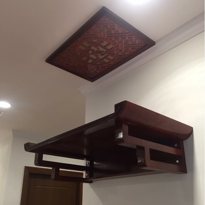 Bàn thờ treo tường bằng gỗ - Bàn thờ treo tường cho căn hộ,chung cư. KT: 48 x 81cm ( Hỷ sự - Tài vượng )