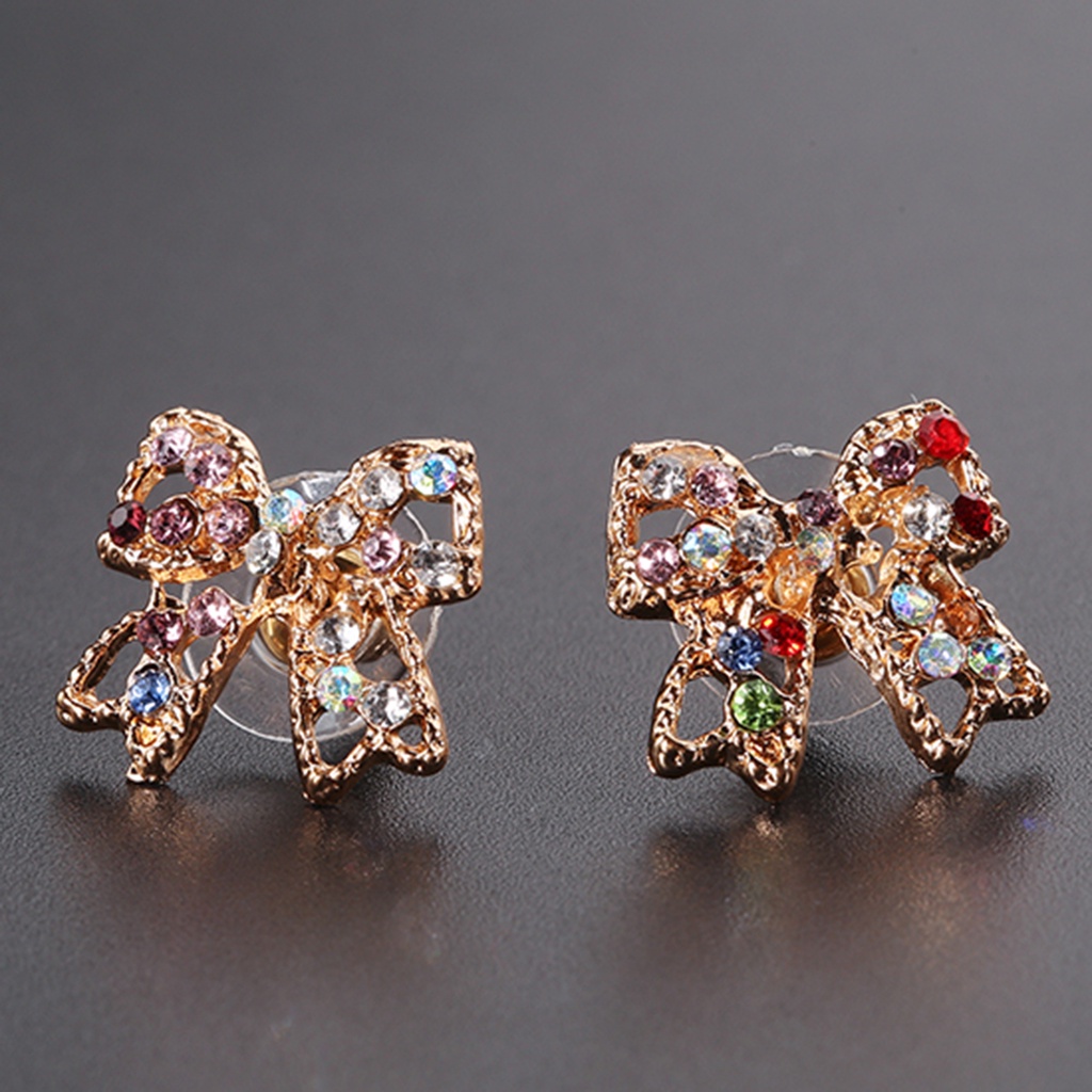 Đôi bông tai hình nơ đính đá màu thời trang cho nữ